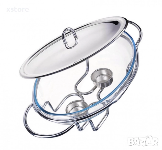 Съд за затопляне Bohmann, 3л. овал, 2 свещи, Стоманен капак, Стъкло, Инокс, снимка 5 - Съдове за готвене - 52697019