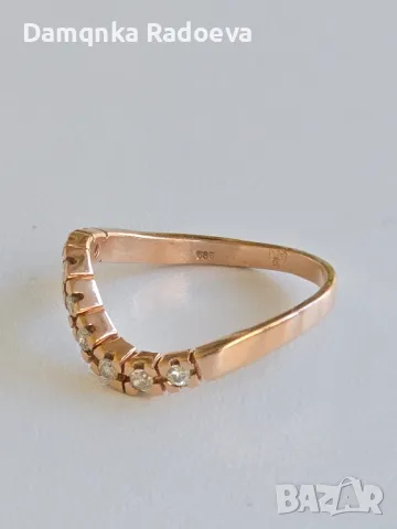 Златен пръстен с Диаманти , снимка 5 - Пръстени - 49847453