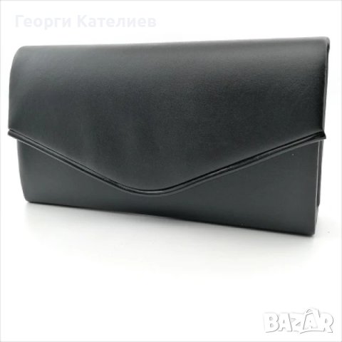Стилна Официална Дамска Чанта Тип Плик Кожена В Черно, снимка 2 - Чанти - 44114331