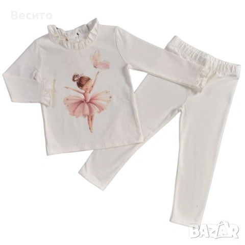 Памучен детски комплект с къдрички Ballerina & Butterfly в розово, екрю и мента, снимка 2 - Комплекти за бебе - 53400757
