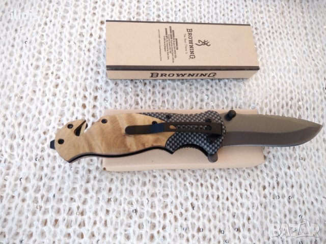 Browning X50  Сепия - сгъваем автоматичен масивен нож с дървени чирени и  метални елементи сепия , снимка 4 - Ножове - 34892765