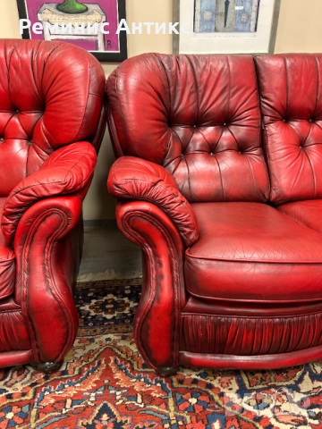 Класически диван Честърфийлд и 2 фотьойла., снимка 2 - Дивани и мека мебел - 52733720