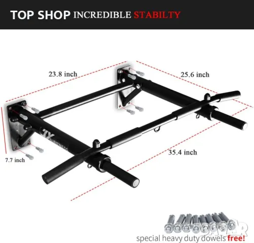 JX FITNESS щанга за издърпване, монтирана на стена щанга за брадичката, боксова торба за домашен фит, снимка 6 - Фитнес уреди - 48818909