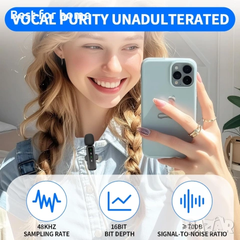 Комплект 2 бр. Безжични микрофони с LED дисплей и Шумопотискане – за iPhone, Android, iPad и PC, снимка 7 - Микрофони - 53211814