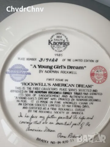 3бр Knowles американска колекционерска декоративна порцеланова чиния-картина/портрети, снимка 4 - Картини - 48068794