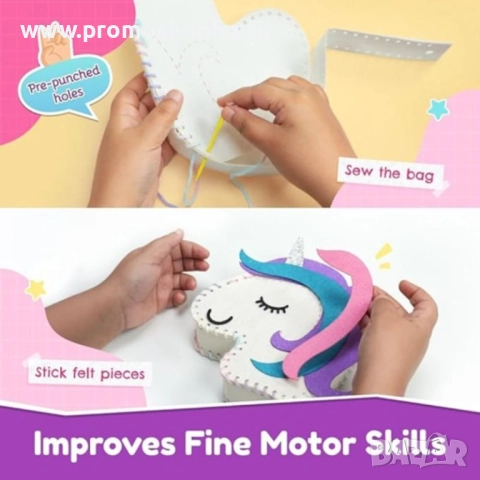 Творчески комплект за шиене и лепене за момичета, Създай своя собствена чанта Еднорог, снимка 6 - Образователни игри - 52777432