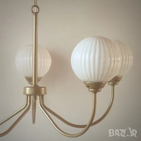 Класически  модерен метален полилей с 5 рамена, със стъклени абажури ,модерна лампа,осветление, снимка 2 - Полилеи - 47676718