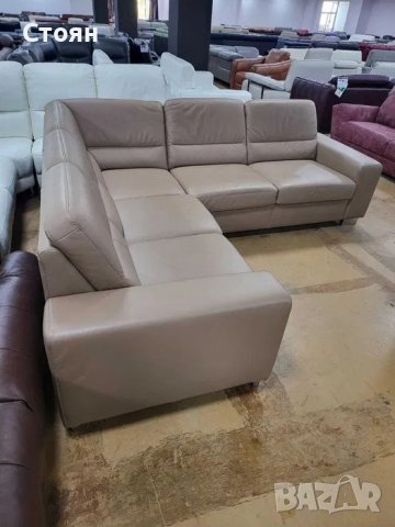 Бежов кожен ъглов диван "ALDOSA", снимка 6 - Дивани и мека мебел - 39965352