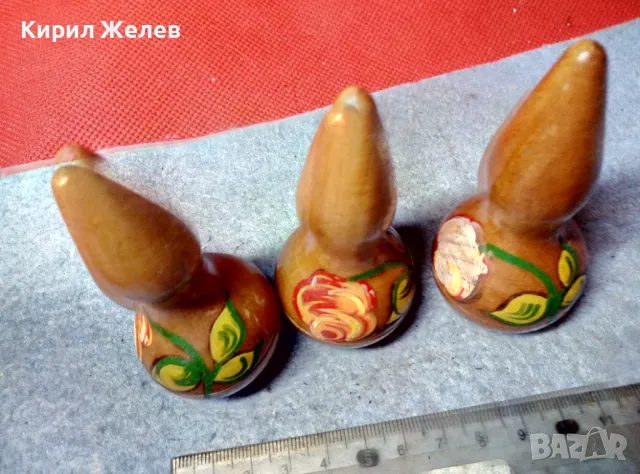 Три СТАРИ РУСКИ ДЪРВЕНИ ИГРАЧКИ КЕГЛИ РЪЧНО ФЛОРАЛНО ИЗРИСУВАНИ 47810, снимка 4 - Колекции - 47686323