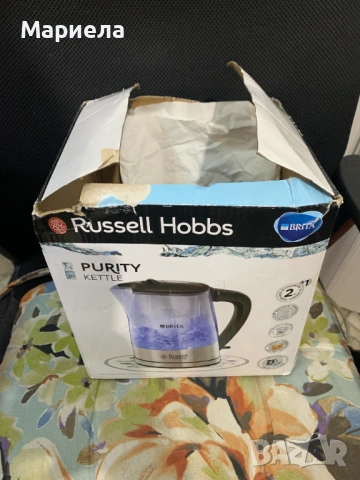 Кана за вода Russell Hobbs Purity 22850-70, 2200W, 1л, филтър Brita, синя светлина, снимка 2 - Кани - 53188343
