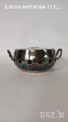 Старинен дебело посребрен комплект от 3 части-съд за подгряване и два подноса, снимка 5 - Антикварни и старинни предмети - 52377070