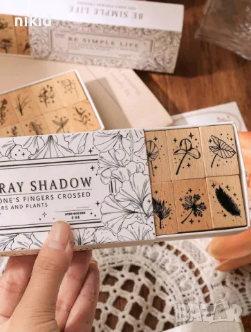 12 бр цветя цвете гумирани дървени печати печата цветя за бисквитки картички и др украса, снимка 5 - Други - 49885909