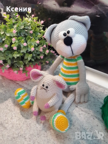 Котка+мишка, плетена, ръчно изработени,прекрасен подарък