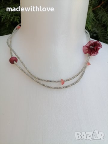 Ръчно изработено колие с розов кварц, снимка 3 - Колиета, медальони, синджири - 43243423