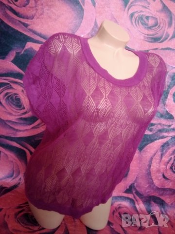 Vero Moda Винено лилава мрежеста тениска за плаж М , снимка 2 - Бански костюми - 37455219
