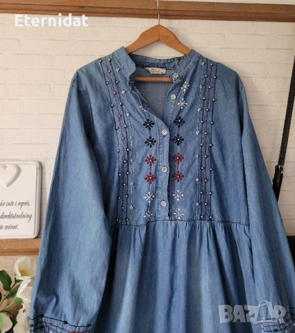 Дънкова рокля с бродерии , снимка 6 - Рокли - 51677831