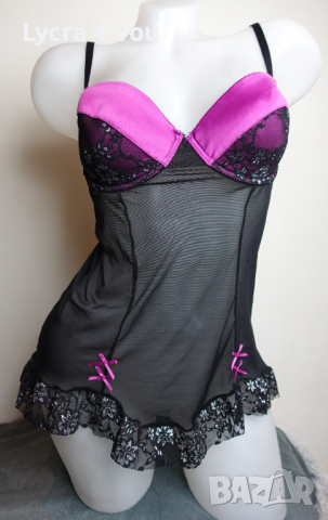 75С черна нощничка с лилав сатен на чашките