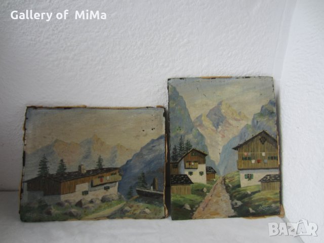 1947 - 2 картини планински пейзаж, подписани, снимка 7 - Картини - 28888514