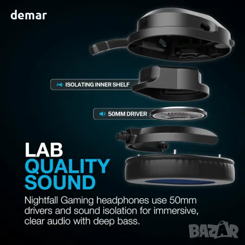 JLab Nightfall Безжични слушалки за игри с микрофон, 50 мм драйвер, снимка 5 - Bluetooth слушалки - 48416715