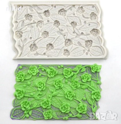 Рози Розички с листа пано силиконов молд форма декорация торта фондан