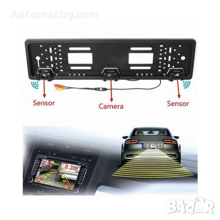 Парктроник с Камера за задно виждане комплект Automat вградени в стойката/рамката за регистр. номер, снимка 1 - Аксесоари и консумативи - 26284431