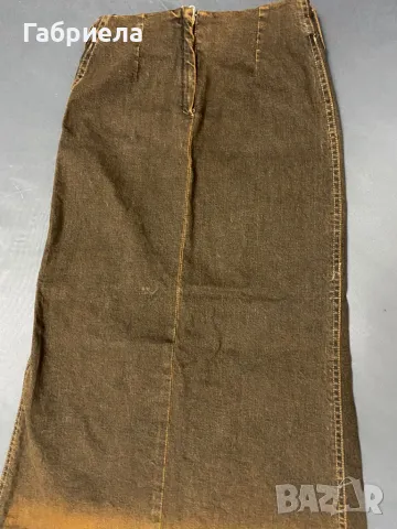 Кафява дънкова пола с цепка, снимка 3 - Поли - 48445751