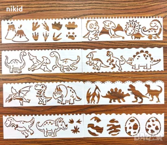 8 бр Динозавър Динозаври декорации правоъгълни шаблон стенсил за торта украса Scrapbooking