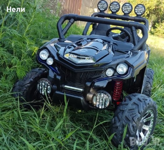 Акумулаторен Двуместен джип UTV 4X4 12V батерия,MP3 плейър, с меки гуми с двойна Кожена седалка