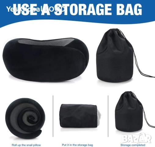 Mineup възглавница за пътуване от мемори пяна за самолет и кола черна, снимка 4 - Други - 52289307