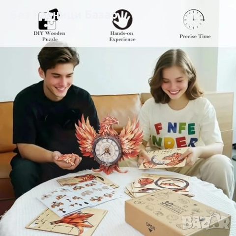 Нов 3D Дървен Стенен Часовник Феникс – Пъзел Комплект за Сглобяване, снимка 5 - Други - 51692035