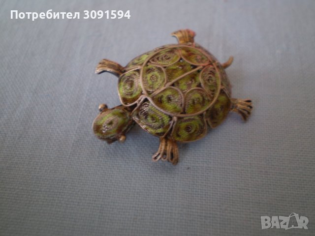 Антикварна брошка костенурка сребърна проба 800 И филигран , снимка 9 - Антикварни и старинни предмети - 36876012
