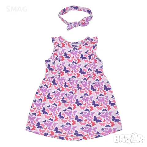 Лятна бебешка рокля без ръкави с цветни пеперуди и панделка за коса S_1220933