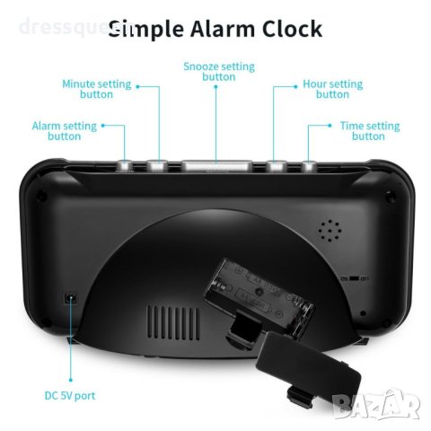 806 Настолен часовник с аларма, голям 1,8" LCD дисплей, Черен, снимка 5 - Други - 44010903