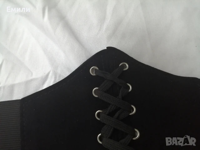 Черен еластичен корсет колан за талия с велур и връзки XS, S и M, снимка 12 - Корсети, бюстиета, топове - 50876588