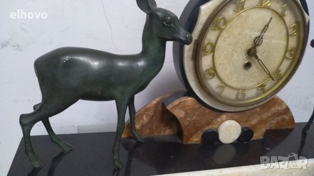 Часовник с бронзови фигури на елени, снимка 5 - Антикварни и старинни предмети - 36713699