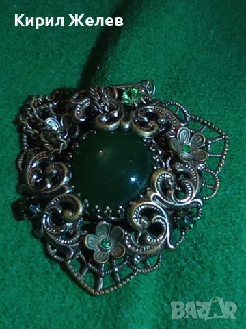 СТАРИННО ПОСРЕБРЕНО ФИЛИГРАННО АРТ ДЕКО КОЛИЕ със ЗЕЛЕН АХАТ и ХРИЗОЛИТ ЮВЕЛИРНА РЪЧНА РАБОТА 22957, снимка 5 - Антикварни и старинни предмети - 33395671