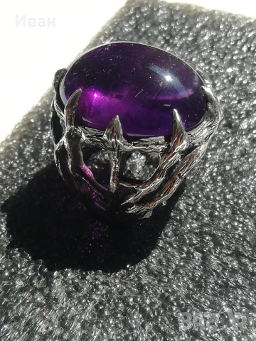 Сребърен пръстен с Аметист , снимка 5 - Пръстени - 51688781