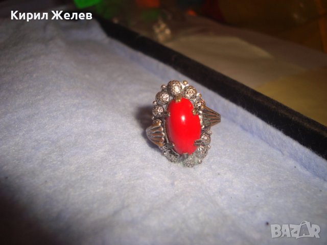 СТАР БРОНЗОВ РЕТРО АР НУВО ФЛОРАЛЕН ПРЪСТЕН с ЧЕРВЕН КАТАЛИН 22337, снимка 6 - Антикварни и старинни предмети - 37442753