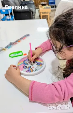 Детски диамантен гоблен Еднорог с пластмасова рамка, нов, снимка 2 - Гоблени - 48249821