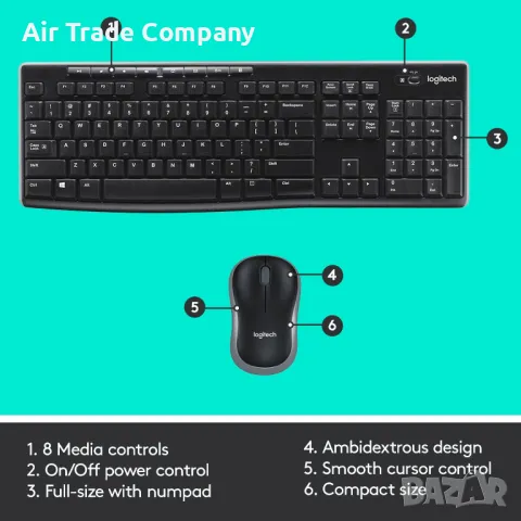 Комплект мишка и клавиатура Logitech – MK270, безжичен, черен Ново, снимка 6 - Клавиатури и мишки - 50222422