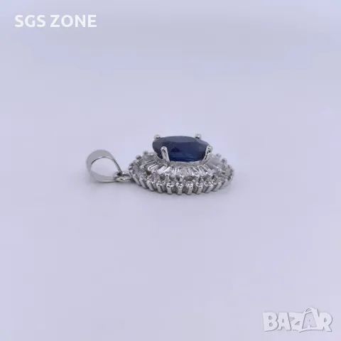 Сребърна Висулка със Сапфир, снимка 5 - Колиета, медальони, синджири - 49738745