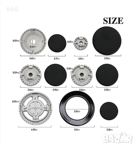Комплект капачки за котлон, 6 капачки и 5 разпръсквачи на пламък, метал., снимка 2 - Други стоки за дома - 52913645