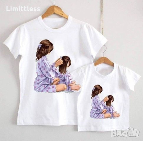 Тениски комплект за майка и дете Мама и аз еднакви, снимка 5 - Бодита за бебе - 33218446