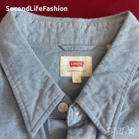 Мъжка синя памучна риза с дълъг ръкав Levi's с деним размер L., снимка 2 - Ризи - 52656135