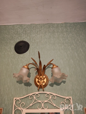 Масивен полилей и аплик от ръчно изработено желязо помеднено , снимка 5 - Полилеи - 51879261