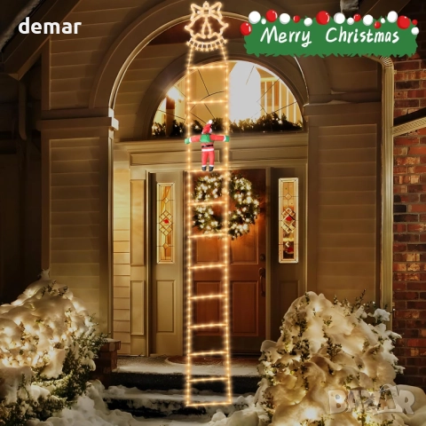 Светлинна стълба на Дядо Коледа, двойни камбанки, 3,3 метра, 7 режима, снимка 3 - Декорация за дома - 52974389