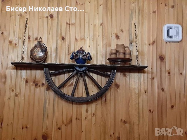 Рафт- етажерка от автентично колело на каруца!!!, снимка 16 - Декорация за дома - 10897306