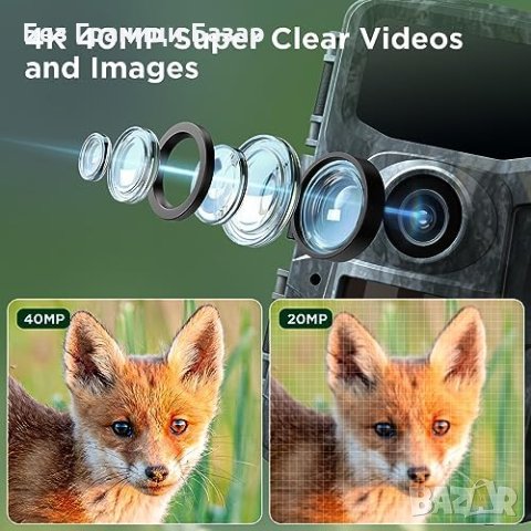 Нова 4K 40MP ловна Камера за диви животни IP66 Водоустойчива, снимка 4 - Други - 43500221