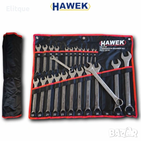 Професионален комплект звездогаечни ключове HAWEK, 25части (6-36мм)