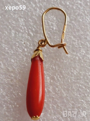 Стари антикварни златни 18 каратови обеци с натурален червен корал, снимка 7 - Обеци - 52682389